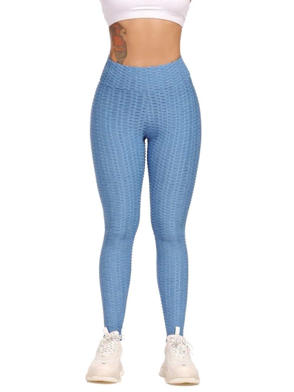 High-Waist Textured Light Blue Jumpsuit Leggings